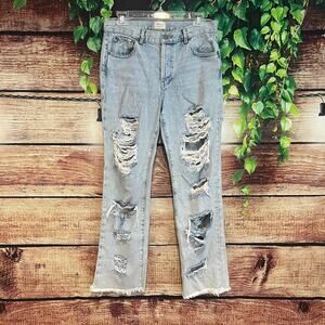 AO.LA Alice + Olivia Distressed Straight Leg Jeans Size 6/28 Light Blue Denim